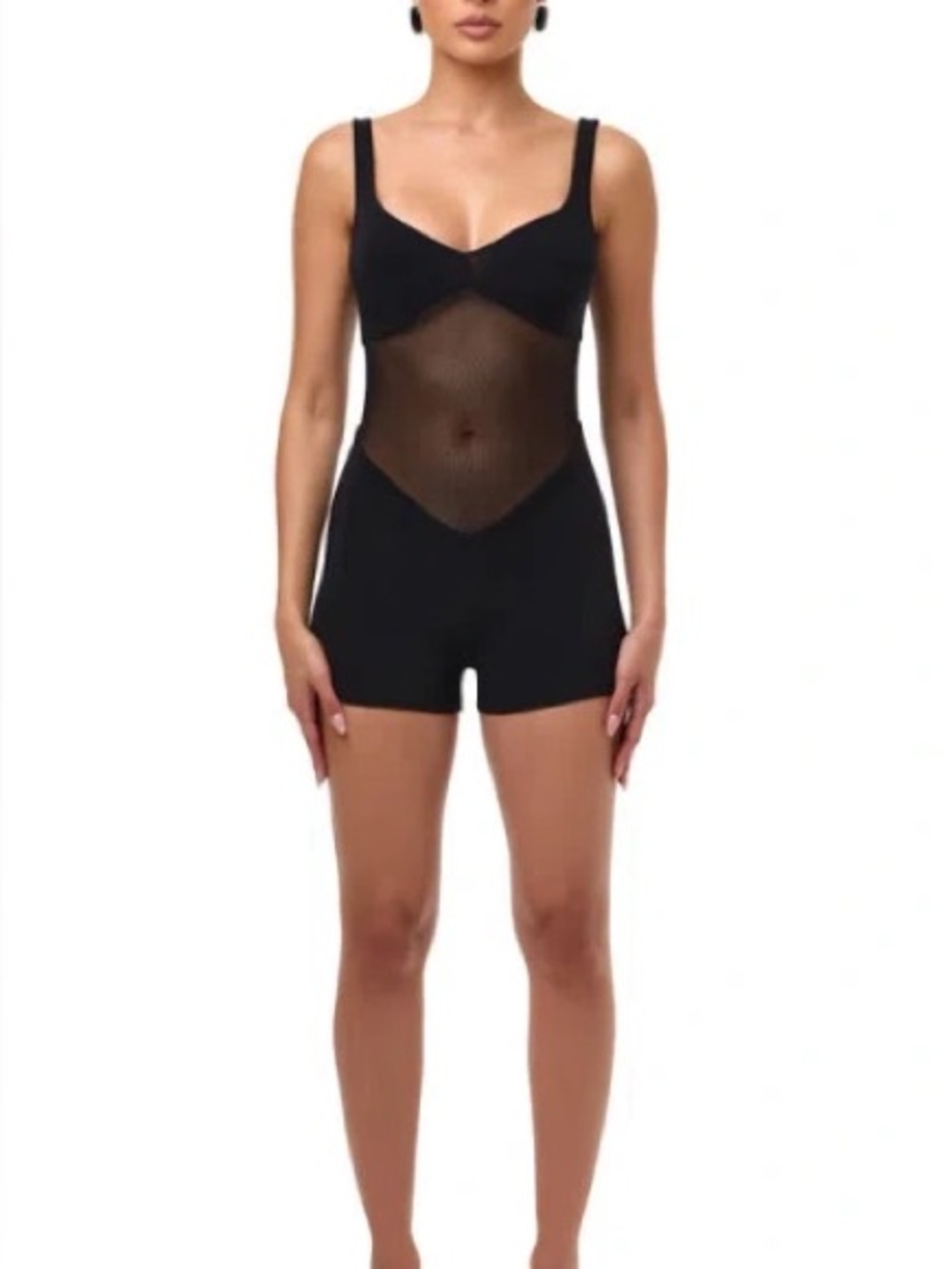 Naked Wardrobe Hourglass Mesh Tank Romper In Black